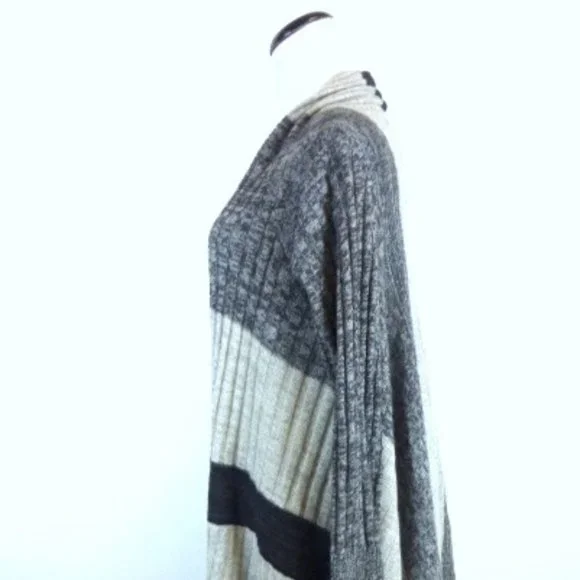 AUTUMN 100% cashmere STRIPED cardigan Sweater coat DUSTER M